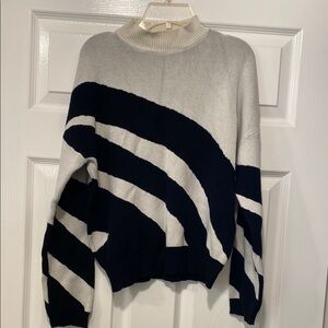 Carol Rose Navy and Cream Cowl Neck Sweater